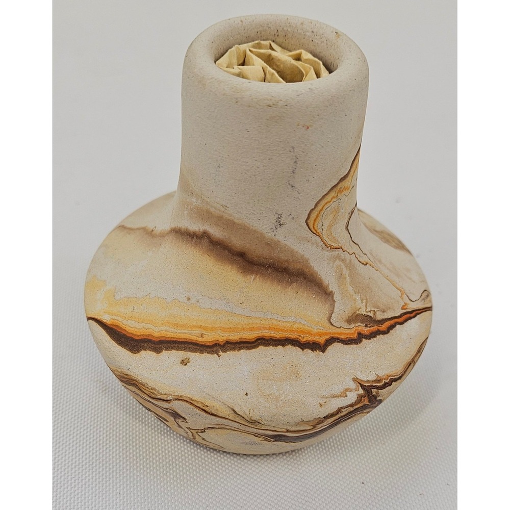 Nemadji Earth‎ Pottery Marbled Swirl Vase USA Hand Made Southwestern Decor 3.5in
